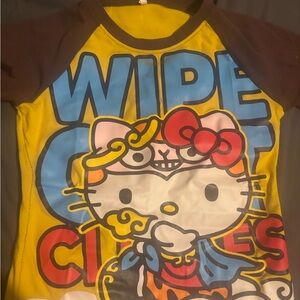 Hello Kitty Yellow, Brown & Blue Raglan Tee with Graphic